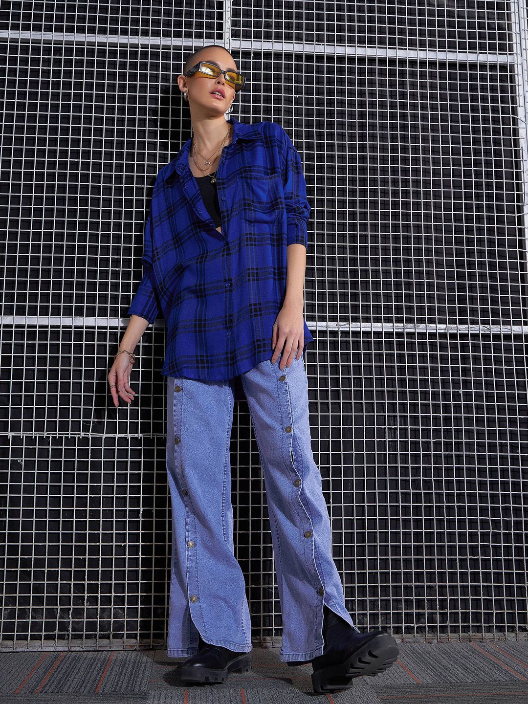 SASSAFRAS Tartan Checked Oversized Pure Cotton Casual Shirt