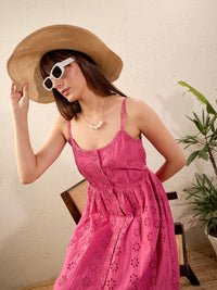 SASSAFRAS Pink Self Design Pure Cotton Fit & Flare Midi Dress