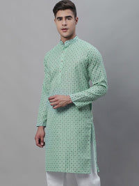 SOJANYA Ethnic Motifs Printed Mandarin Collar Cotton Linen Kurta