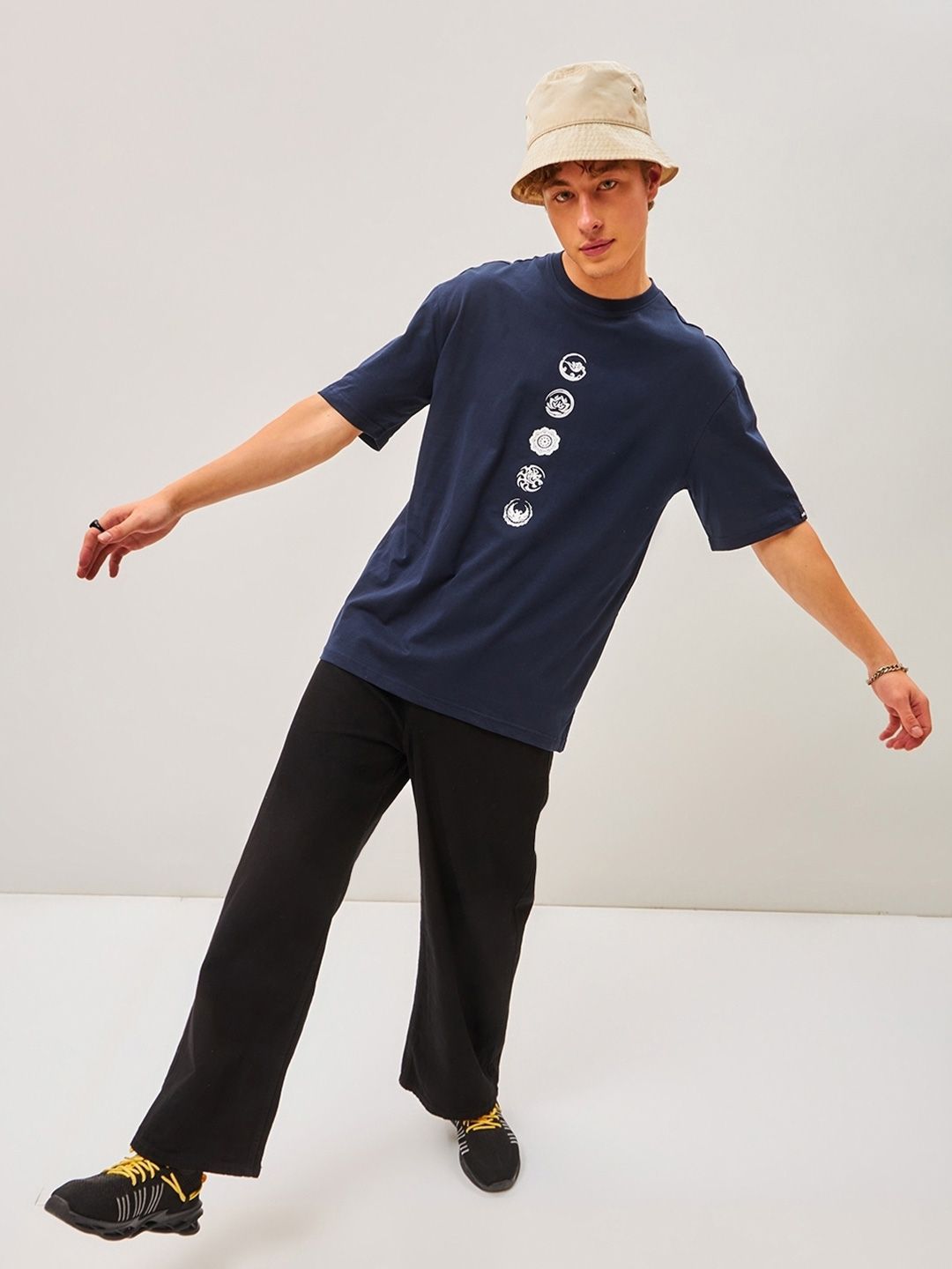 Bewakoof Graphic Printed Drop-Shoulder Sleeves Oversized Cotton T-shirt