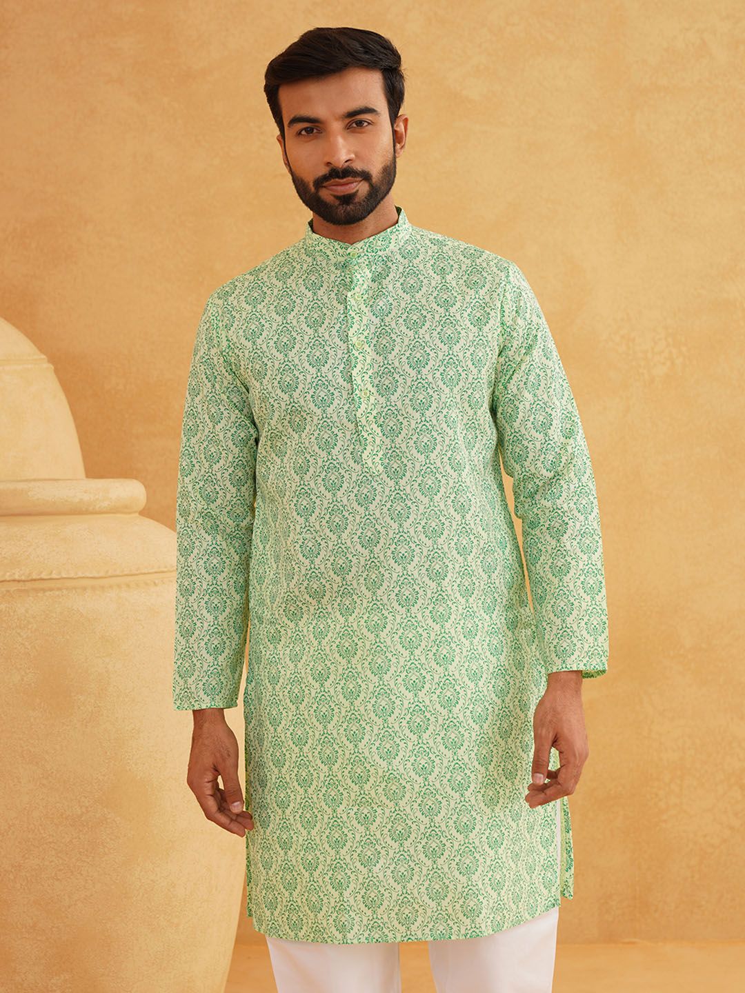 SOJANYA Motif Etnik Bercetak Kurta Linen Kapas Biasa Dengan Pijama
