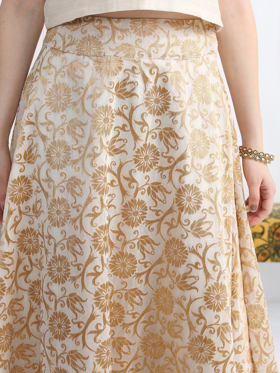 Vishudh Ethnic Motifs Woven Design Top & Skirt With A-Line Jacket