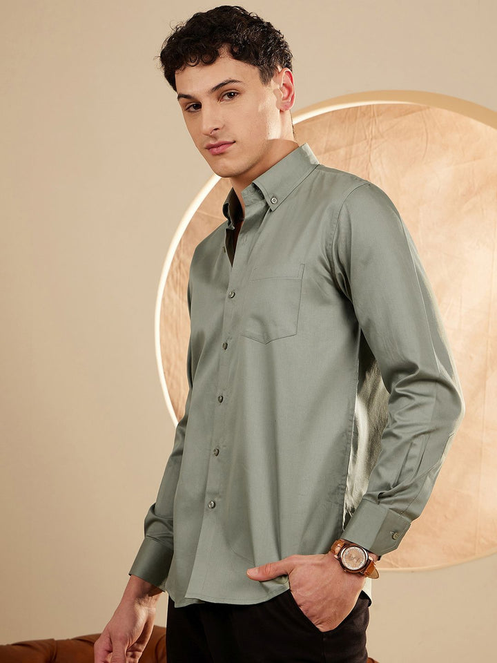 DENNISON Men Olive Green Smart Slim Fit Opaque Formal Shirt