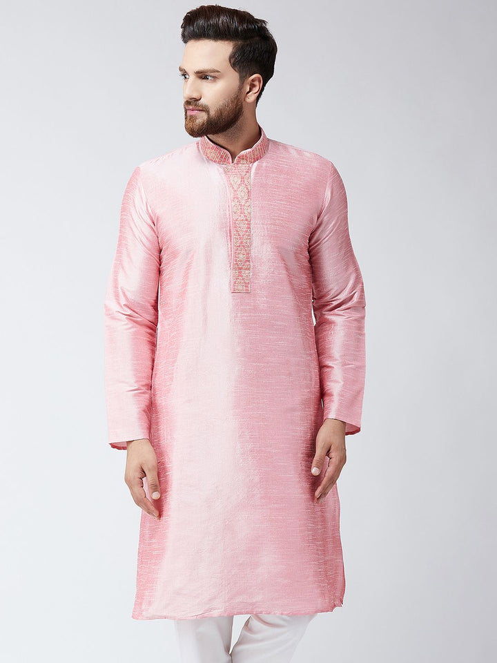 SOJANYA Men Pink Solid Straight Kurta