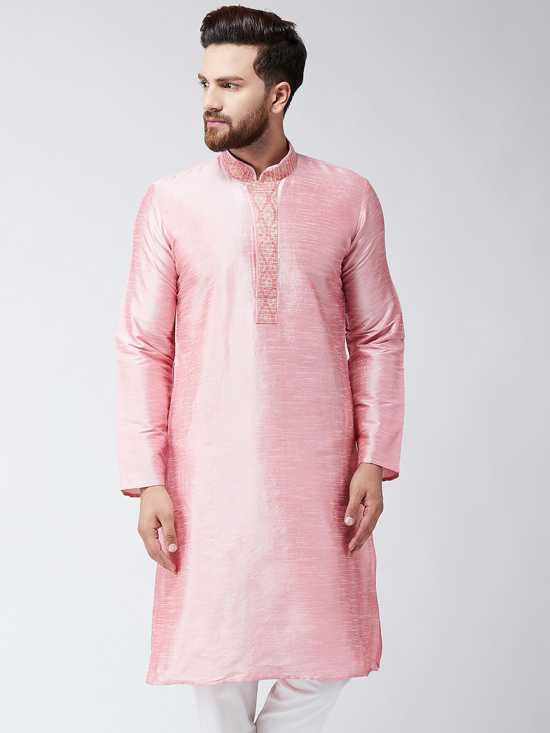 SOJANYA Men Pink Solid Straight Kurta