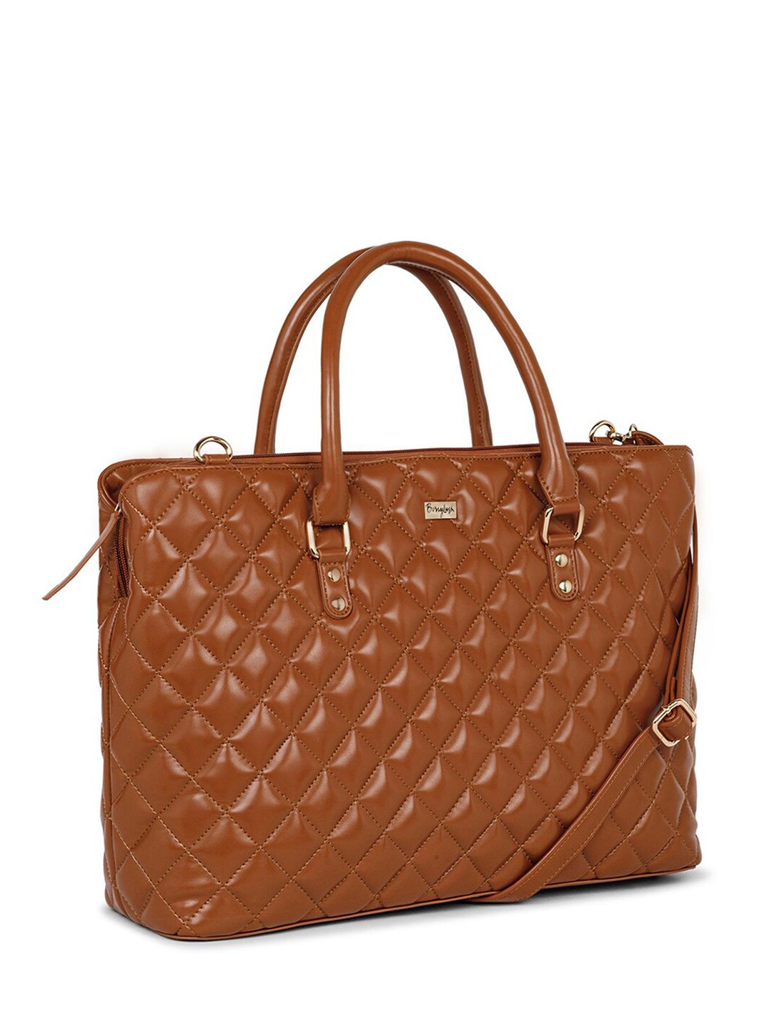 Berrylush Women Brown Textured Laptop Bag With Quilted
