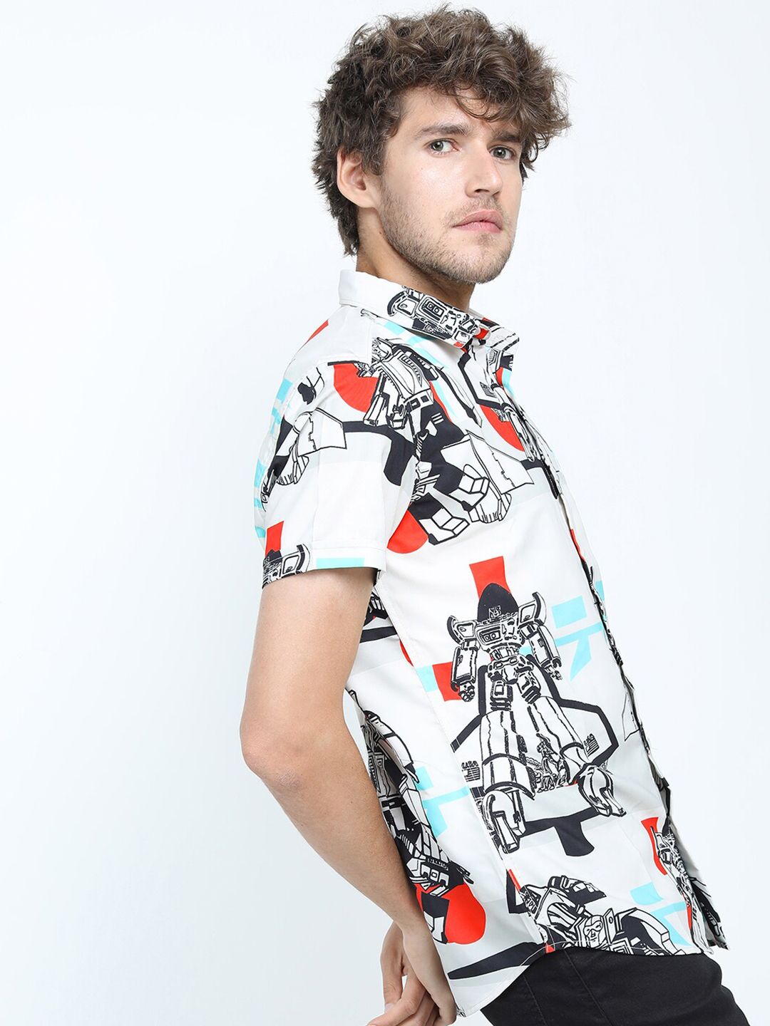 HIGHLANDER Men Beige Slim Fit Printed Casual Shirt