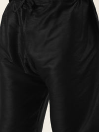 SOJANYA Men Black Solid Kurta with Churidar & Nehru Jacket