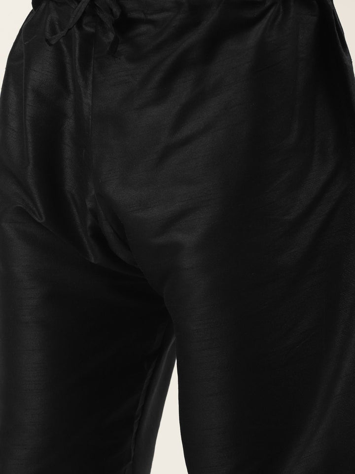SOJANYA Men Black Solid Kurta with Churidar & Nehru Jacket
