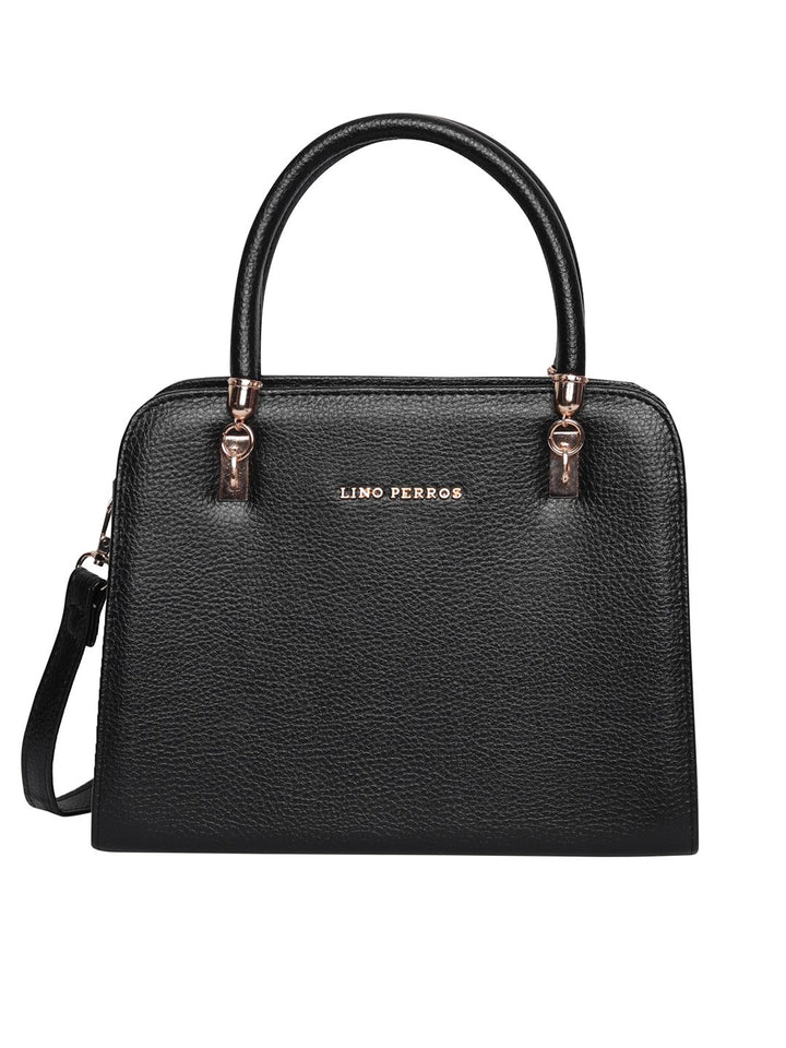 Lino Perros Black Solid Handheld Bag with Sling Strap