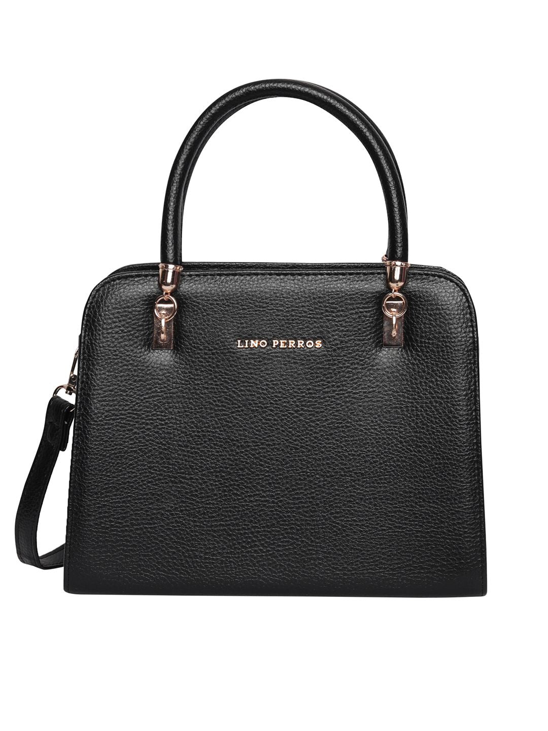 Lino Perros Black Solid Handheld Bag with Sling Strap