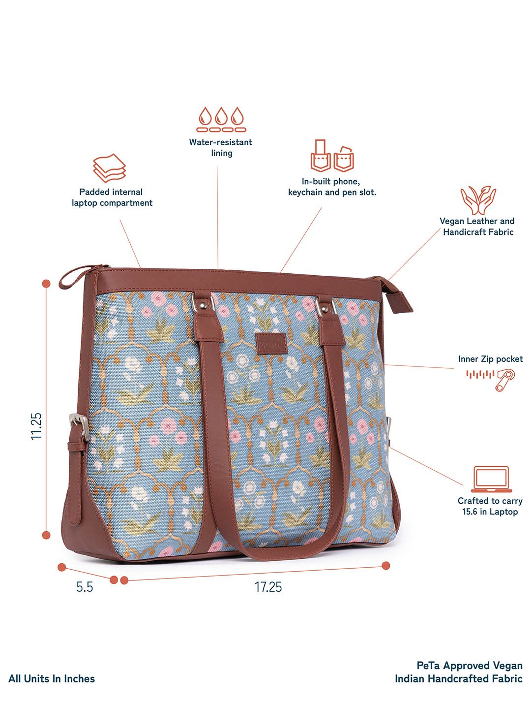 ZOUK Women Blue Floral Printed Laptop Bag