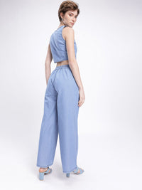DressBerry Urban Chic Chambray Crop Waistcoat Top With Relaxed Trousers