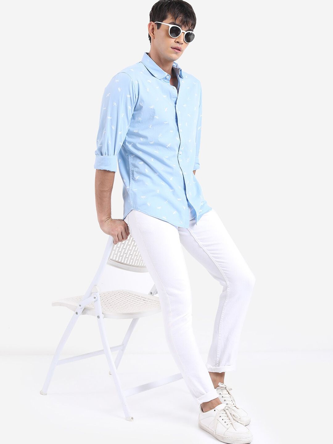 HIGHLANDER Conversational Printed Slim Fit Spread Collar Casual Cotton Shirt