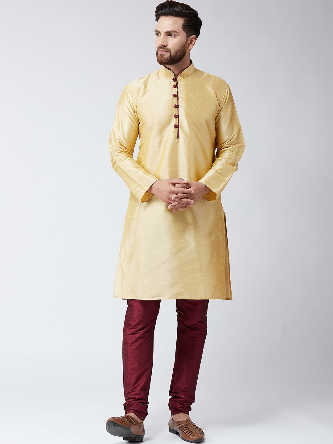 SOJANYA Kurta Lurus Pepejal Berwarna Emas Lelaki