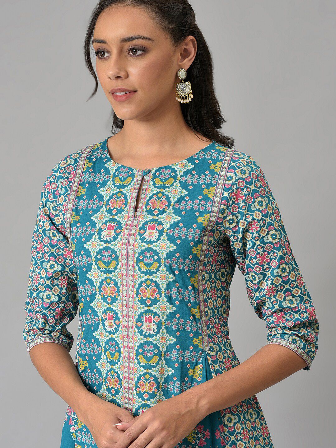 W Women Blue Ethnic Motifs Printed Anarkali Kurta