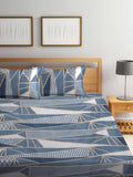 KLOTTHE Biru Kapas Abstrak 300 TC Dilengkapi Cadar King Halus dengan 2 Sarung Bantal-98 x 89 inci