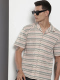 The Indian Garage Co Men Relaxed Fit Textured Lace Crochet Resort Wear Shirt