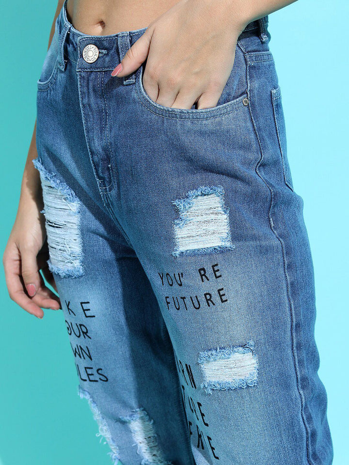 Tokyo Talkies Women Stunning Blue Mom Fit Cropped Jeans