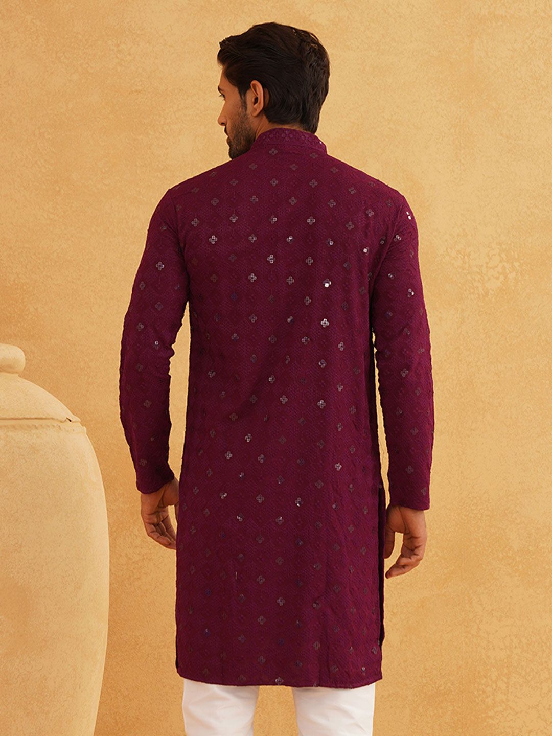SOJANYA Kolar Mandarin Sulam Lengan Panjang Kurta Lurus