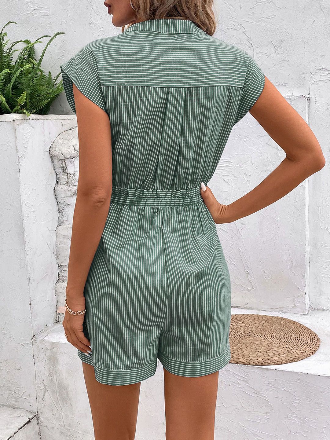 DressBerry Waist Tie-Up Striped Playsuit
