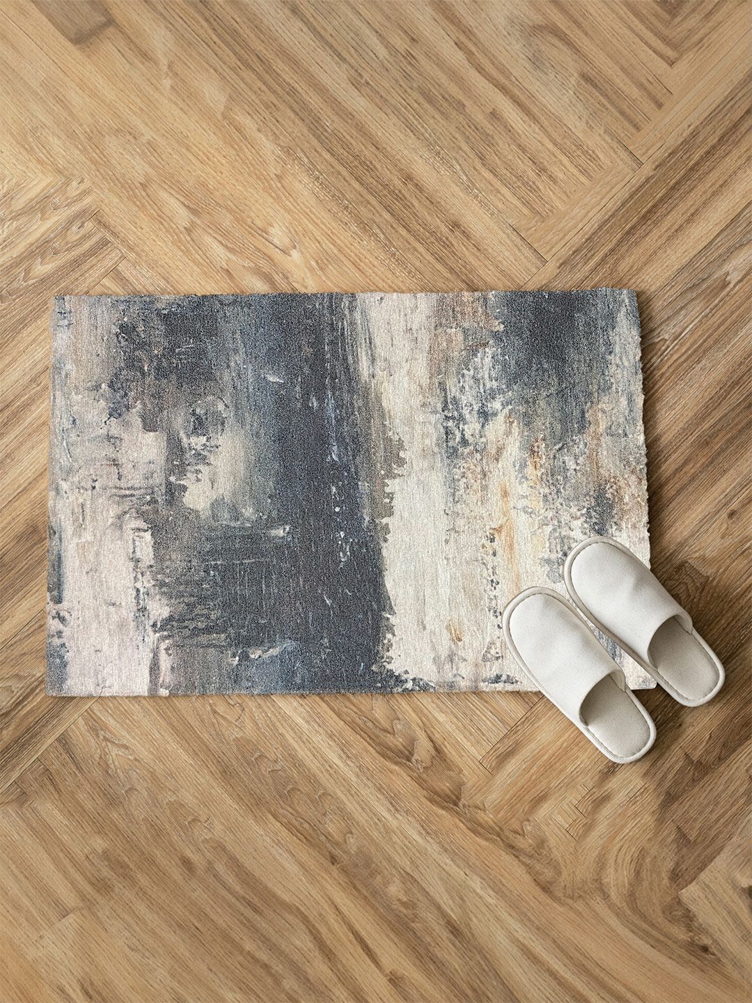 URBAN SPACE Grey Abstract Printed Anti-Skid Carpet