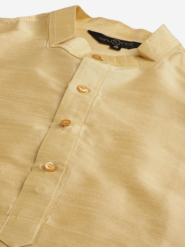 SOJANYA Men Cream-Coloured Solid Kurta with Churidar & Nehru Jacket