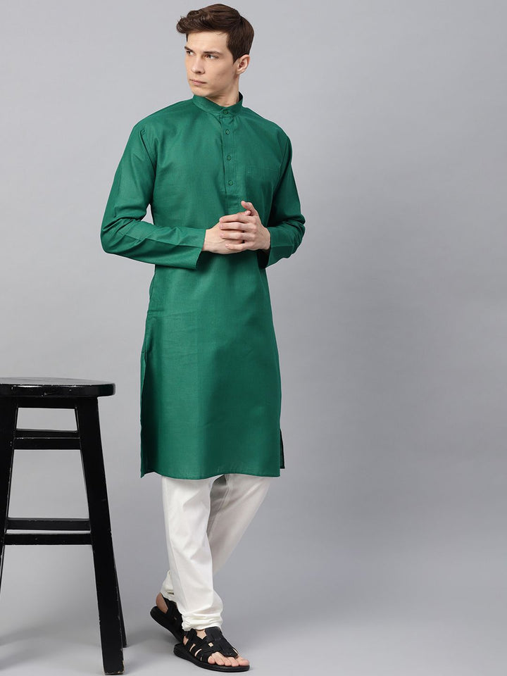 SOJANYA Men Green Solid Straight Kurta