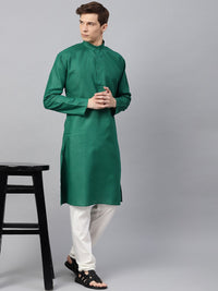 SOJANYA Men Green Solid Straight Kurta