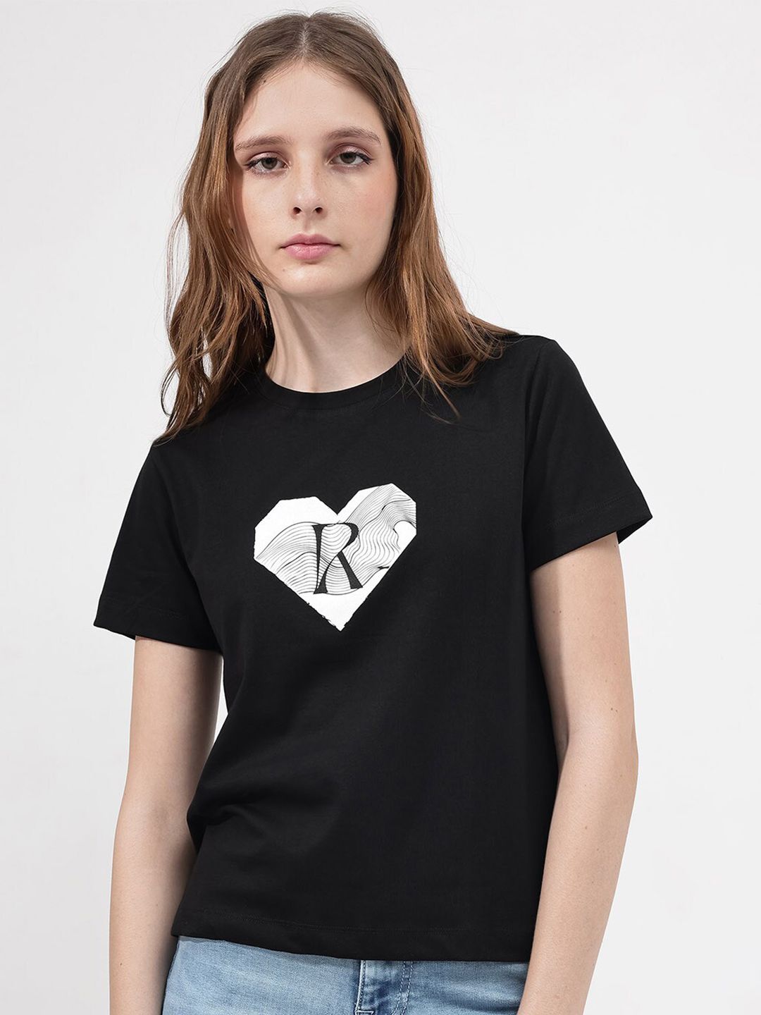 RAREISM Printed Round Neck Cotton T-shirt