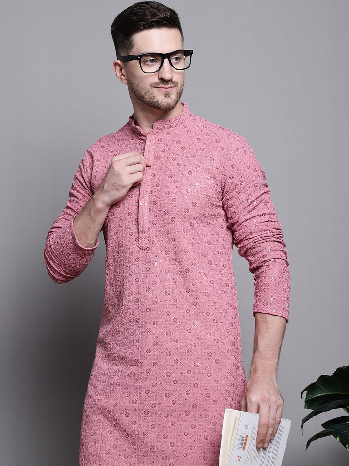 Jompers Floral Embroidered Thread Work Sequinned Pure Cotton Kurta