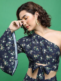 Tokyo Talkies Floral Printed One Shoulder Crop Top With Printed Palazzos