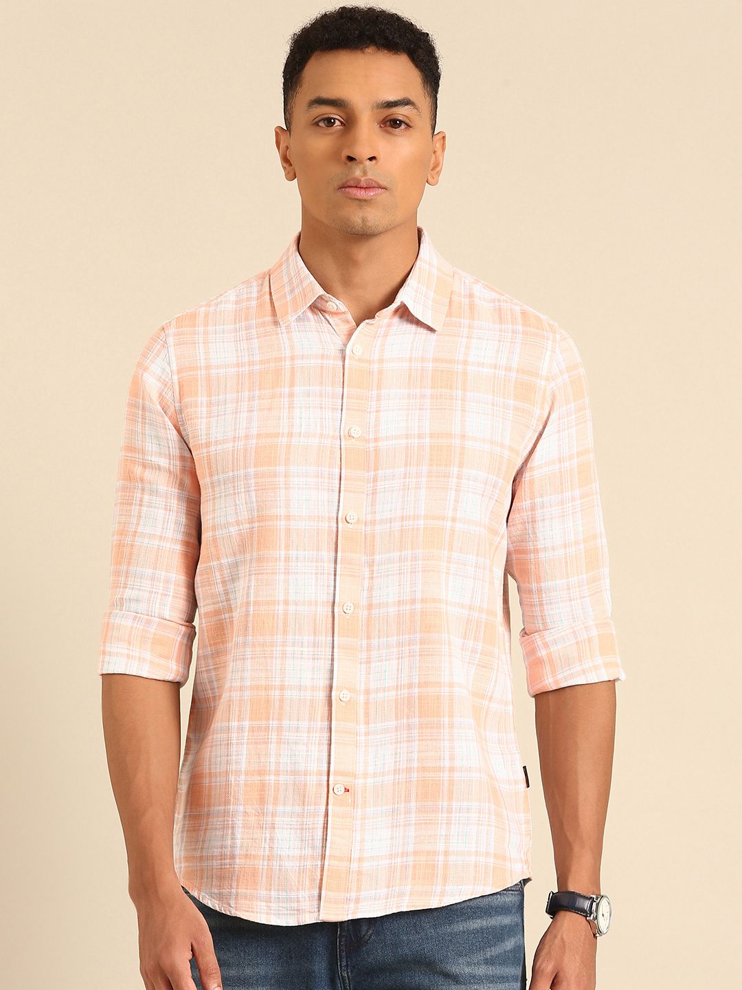 Being Human Slim Fit Checked Pure Cotton Casual Shirt