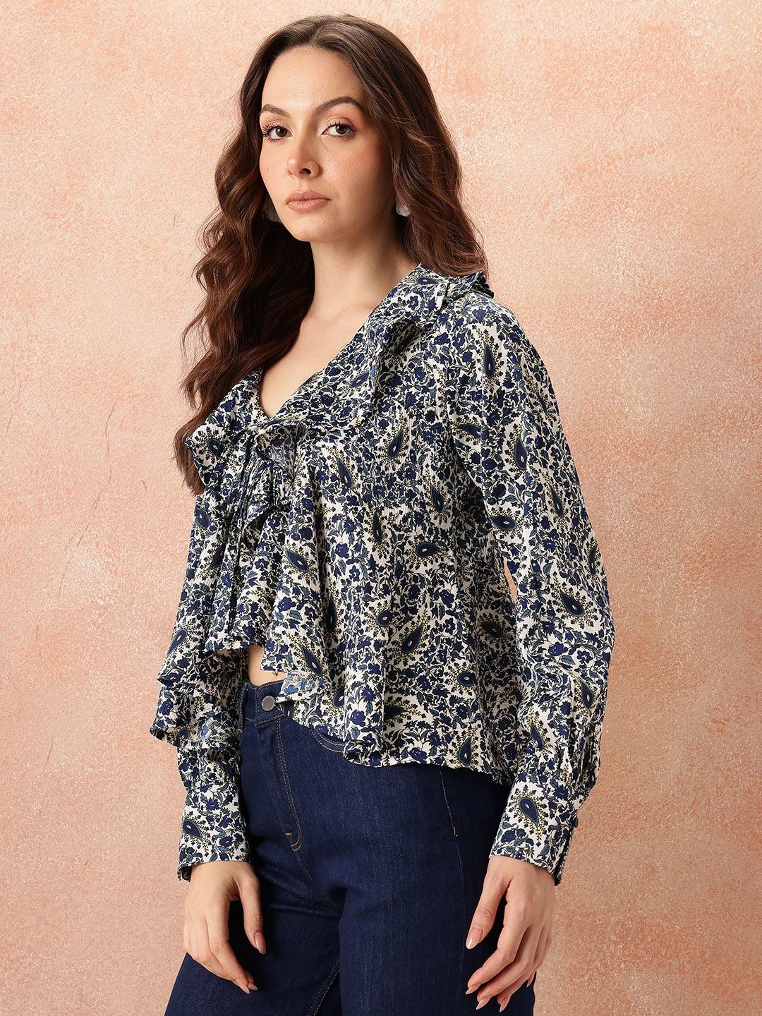 all about you Print Ruffles Ethnic Empire Crop Top