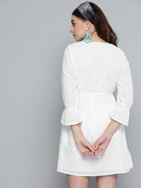 SASSAFRAS White Schiffli Embroidered Cotton A-Line Dress