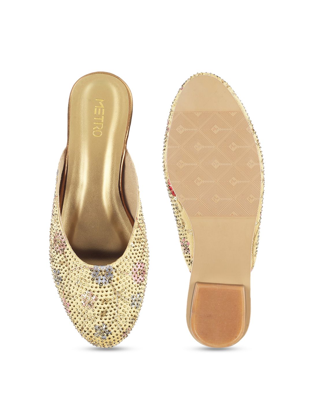 Metro Embellished Round Toe Block Heels