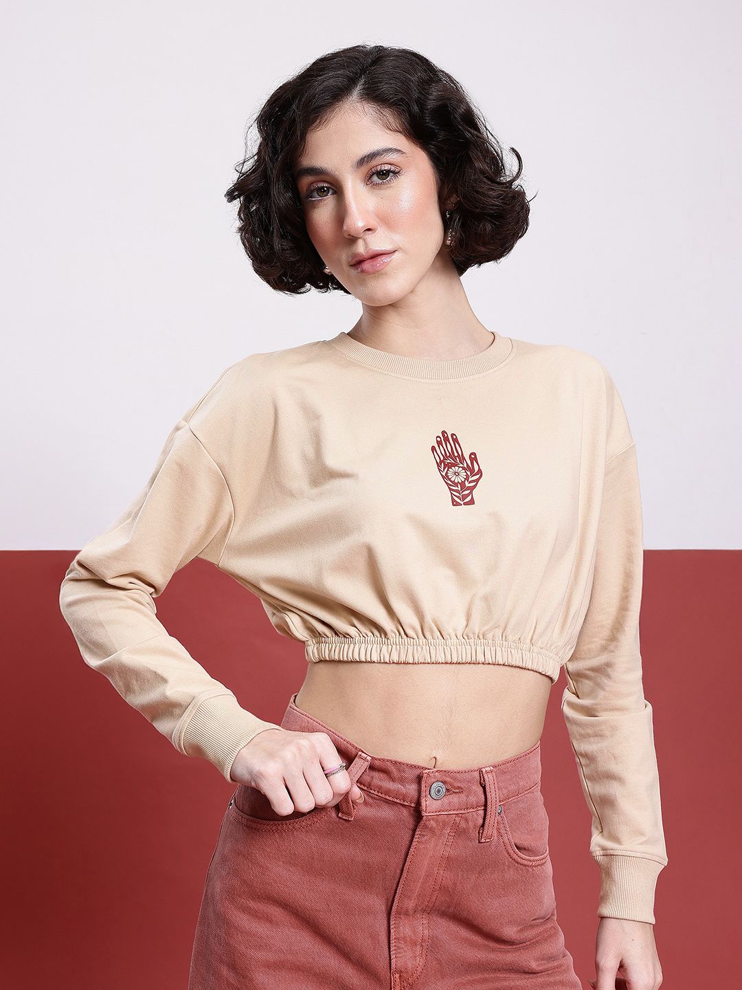 DressBerry Indie Printed Cropped Sweatshirt