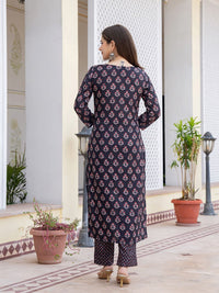 KALINI Floral Printed Round Neck Straight Kurta With Trousers & Dupatta