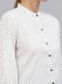 Style Quotient White & Black Polka Dot Print Mandarin Collar Shirt Style Top