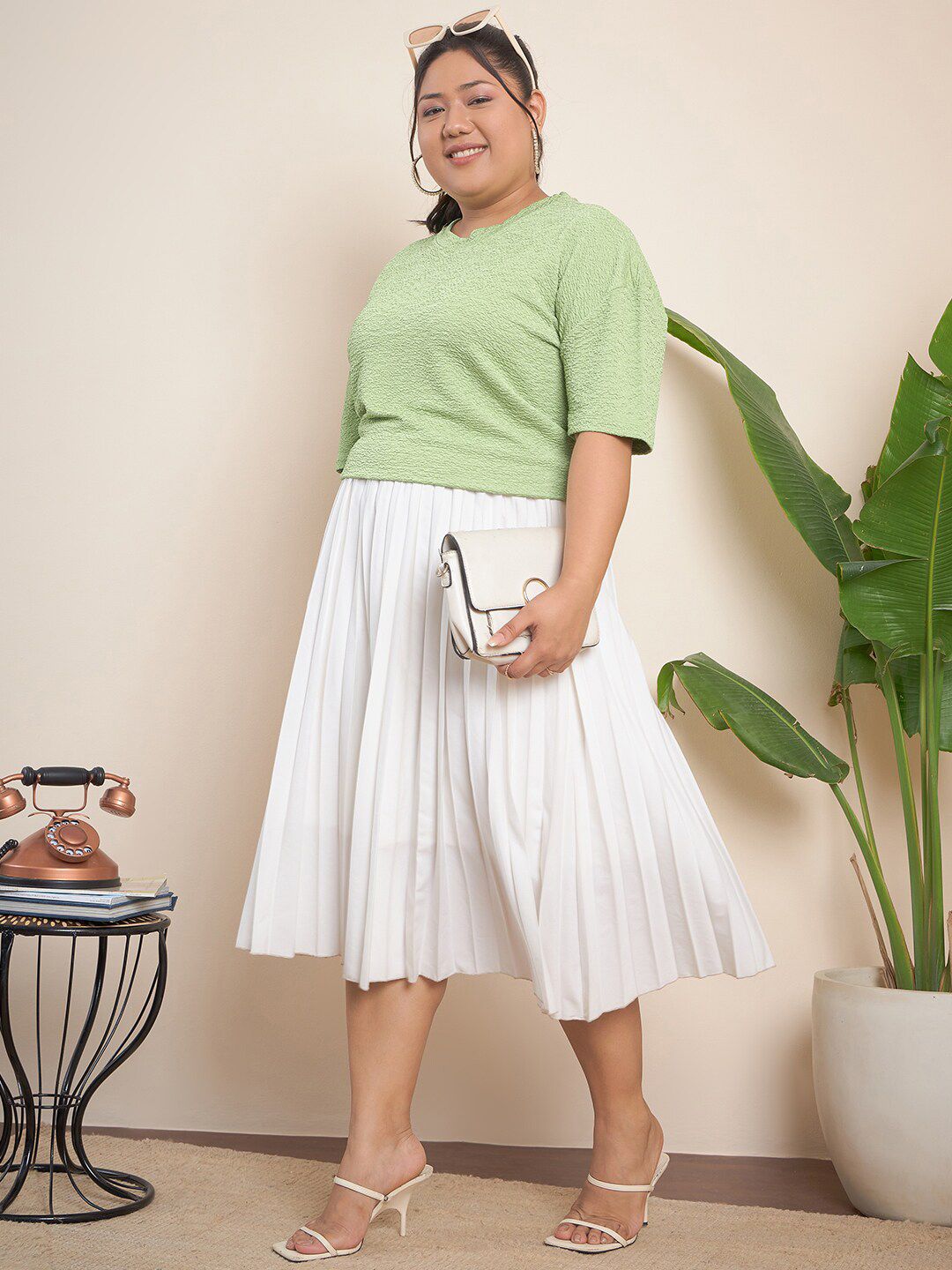 CURVY STREET Plus Size Textured Round Neck Top