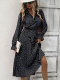 all about you Black Floral Print Bell Sleeve Fit and Flare Dress