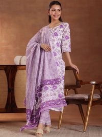 Libas Floral Printed Pure Cotton Straight Kurta with Trousers & With Dupatta