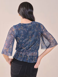 AND polyester floral printed v-neck peplum Top