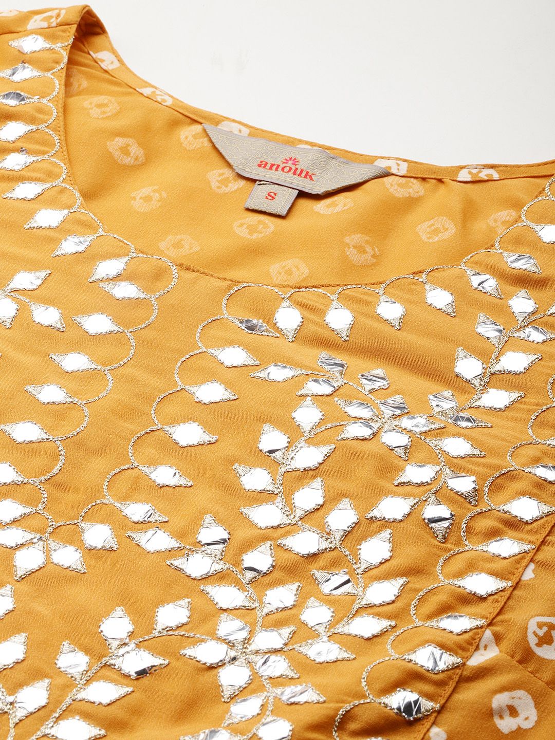 Anouk Bandhani Printed Mirror Work Embellished Kurta Set
