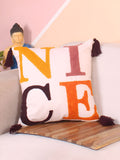 STITCHNEST Pink & Yellow Embroidered Square Cushion Cover