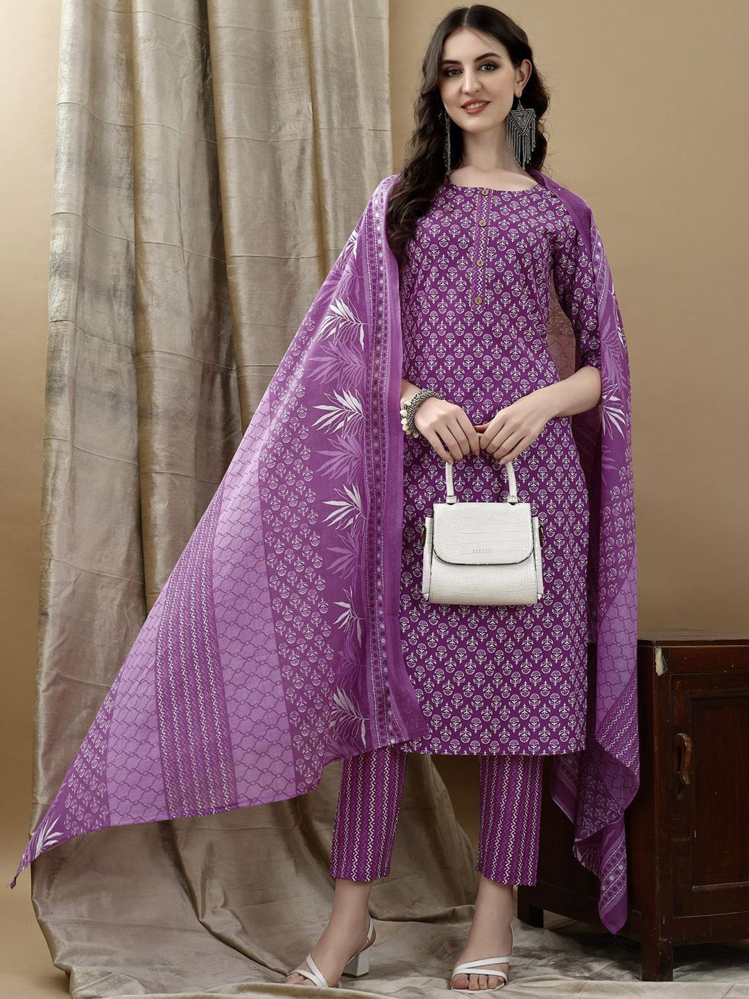 KALINI Women Ethnic Motifs Printed Regular Kurta with Trousers & Dupatta