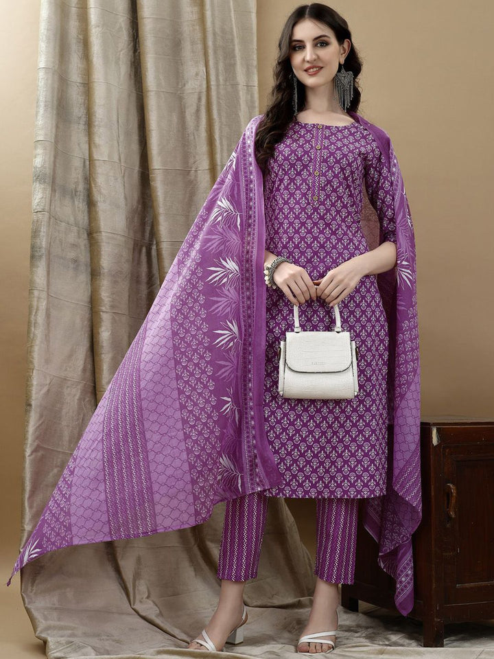 KALINI Women Ethnic Motifs Printed Regular Kurta with Trousers & Dupatta