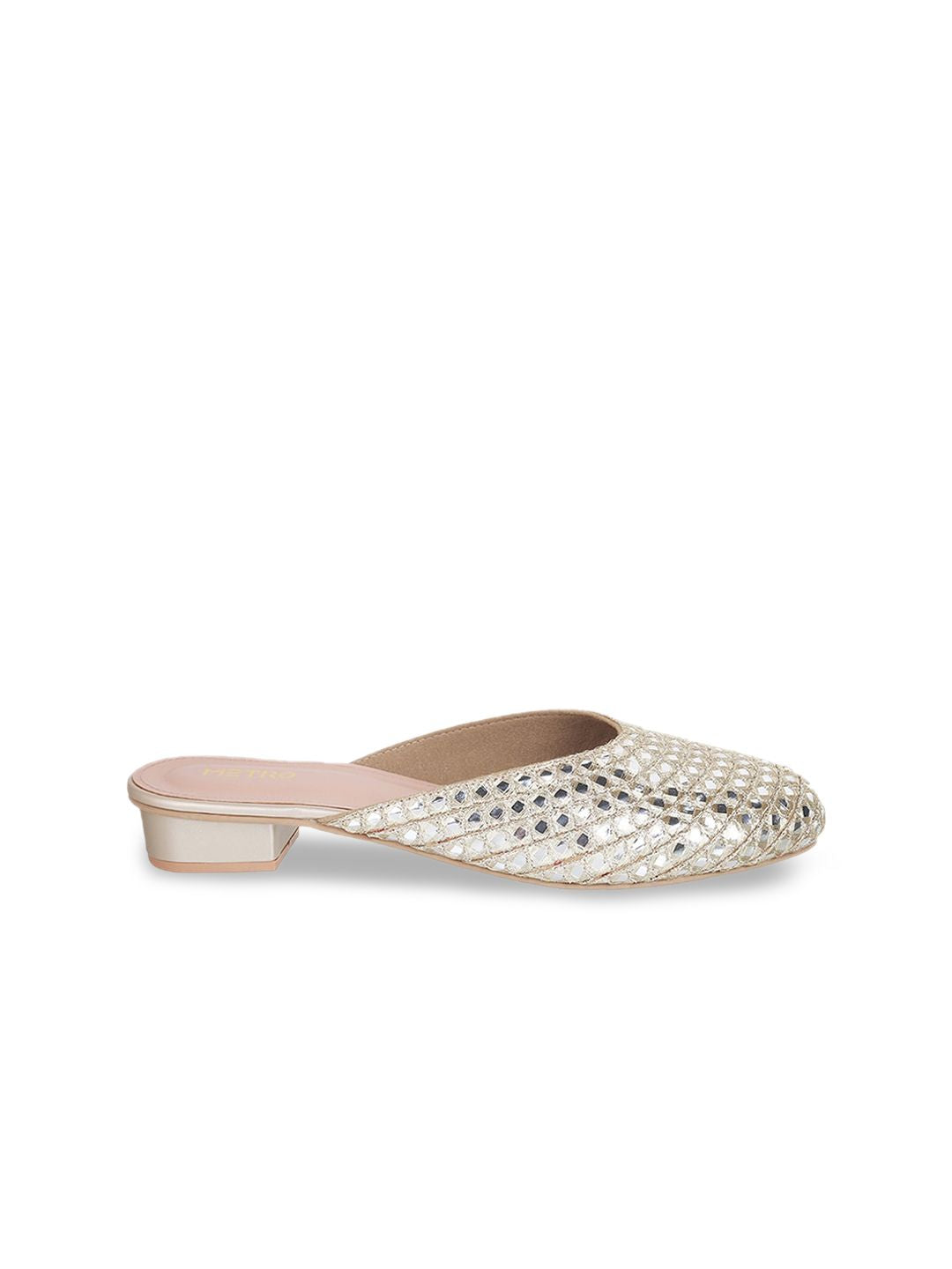 Metro Mirror Work Embroidered Block Heel Mules