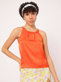 DressBerry Retro Shine Pleated Satin Strappy Top