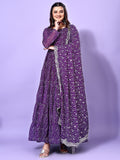 KALINI Bandhani Printed Round Neck Tiered Anarkali Kurta with Pyjama & Dupatta